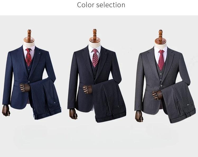 Navy Pinstripe Suit Set For Men Groomsmen Weddings - Image 6