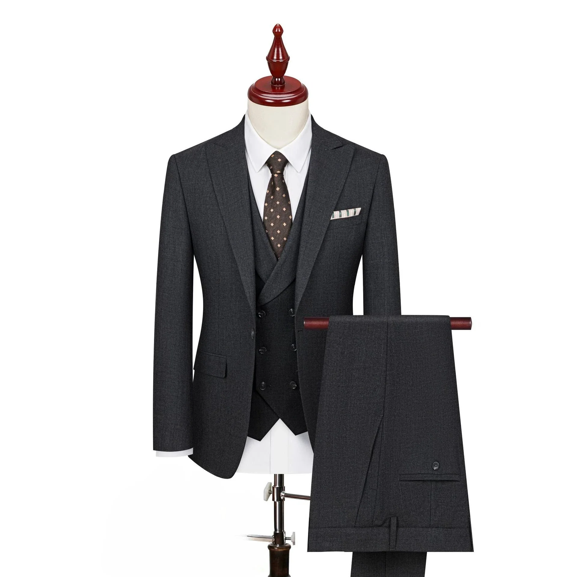 Mens Black Flat Collar Suit Jacket For Groom Wedding Formal Wear - Image 5