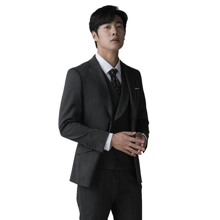 Men's Slim Fit Tuxedo Suit 3 Piece Formal Wedding Evening Wear Set - Image 3