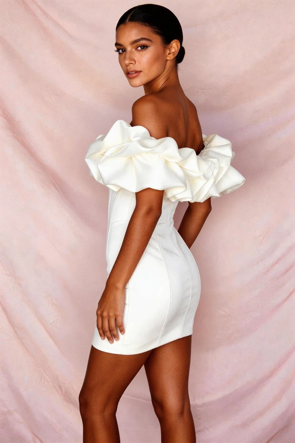 18th Birthday Outfit Black Girl Luxury Ivory Satin Ruffle Strapless Homecoming Dress Y652 - Image 4