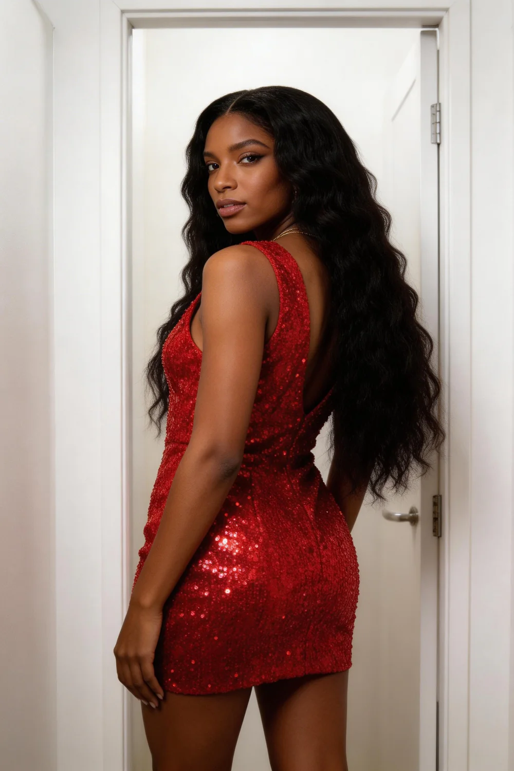 18th Birthday Outfit Red Sequins V Neck Homecoming Dress For Black Girls Y324 - Image 2