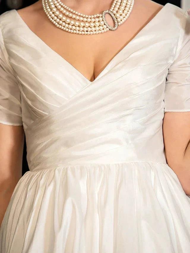 1950s Vintage Short A-Line V Neck Wedding Dresses with Sleeves - Image 5