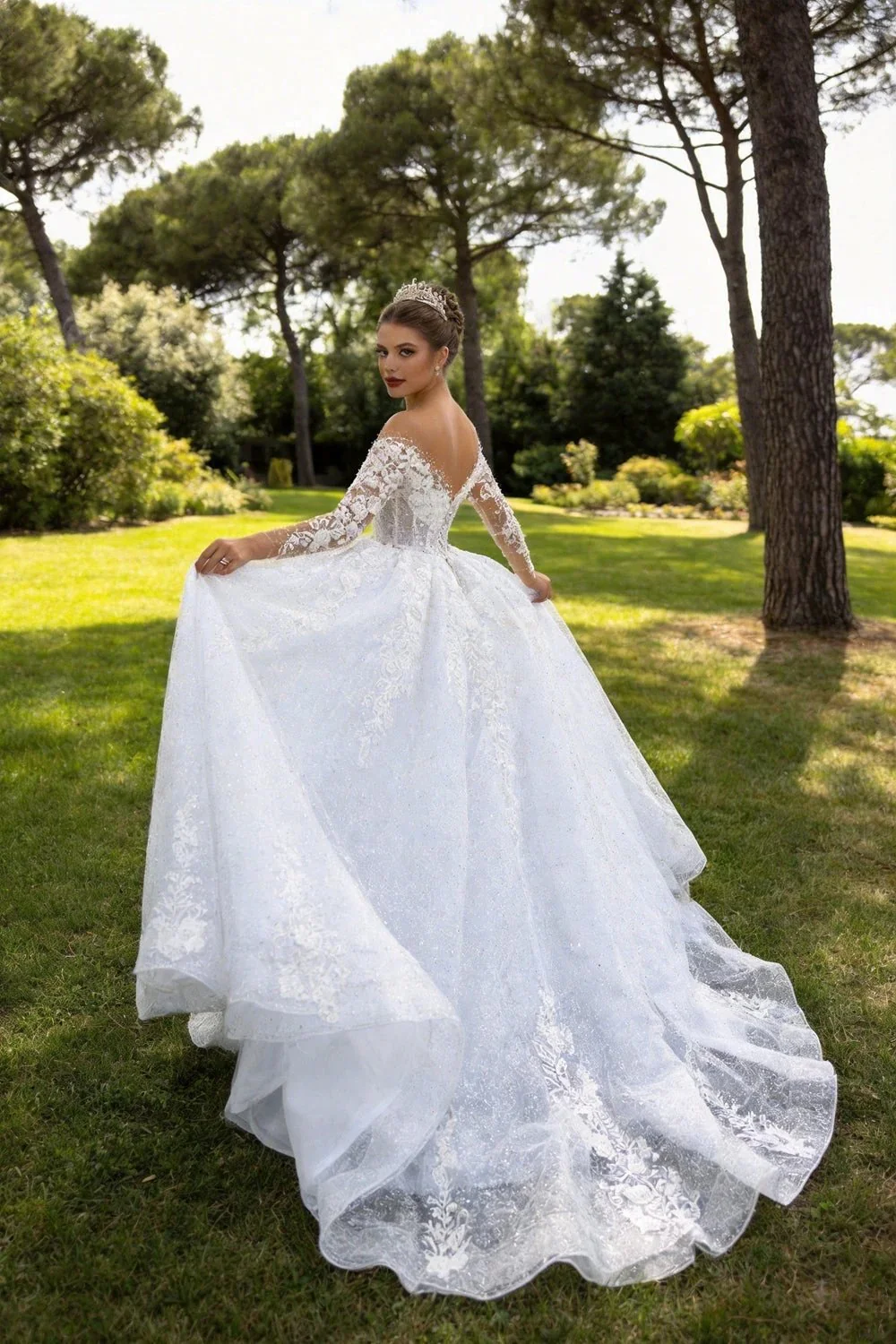 2025 Luxury Muslim Wedding Dress Women's Elegant Long Sleeve Lace Applique A-line Dress Beach Wedding Princess Party O-Neck Brid WD001 - Image 3