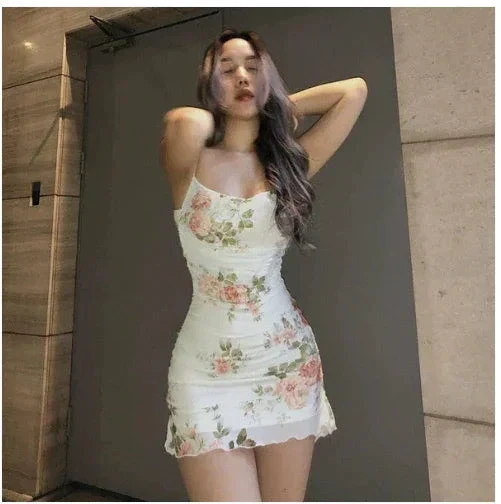 Spaghetti Straps Floral Dress Outfit Dress Mini Homecoming Dress Y689 - Image 2