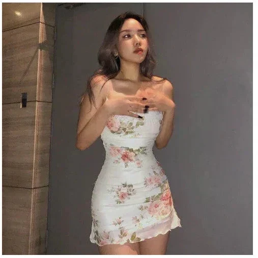 Spaghetti Straps Floral Dress Outfit Dress Mini Homecoming Dress Y689 - Image 3