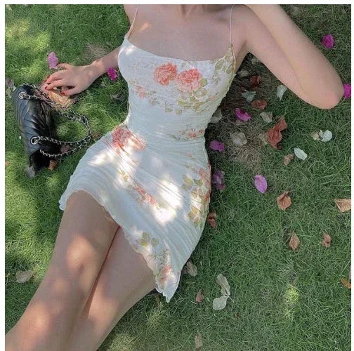 Spaghetti Straps Floral Dress Outfit Dress Mini Homecoming Dress Y689 - Image 4