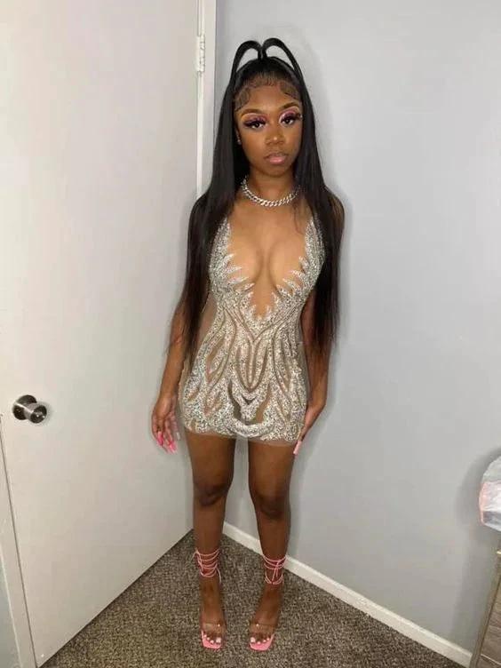 21th Birthday Outfit Dress Sexy Tight Beaded Dress Short Homecoming Dress Y779 - Image 2