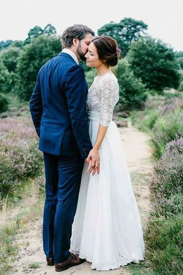 3/4 Sleeve See Through Backless Lace  Chiffon Wedding Dresses   WD291 - Image 3