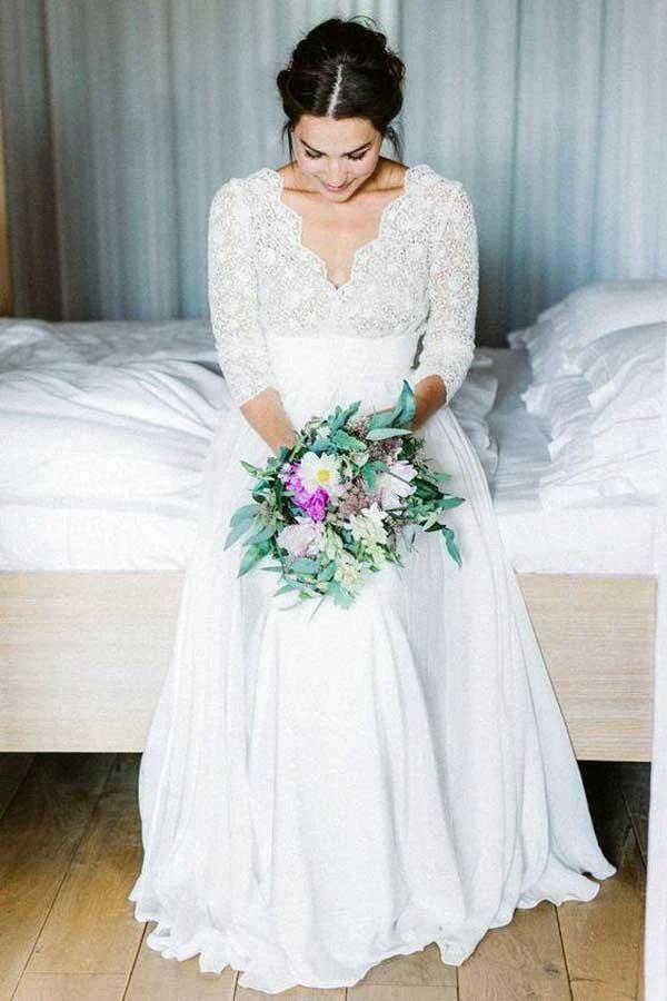 3/4 Sleeve See Through Backless Lace  Chiffon Wedding Dresses   WD291 - Image 4