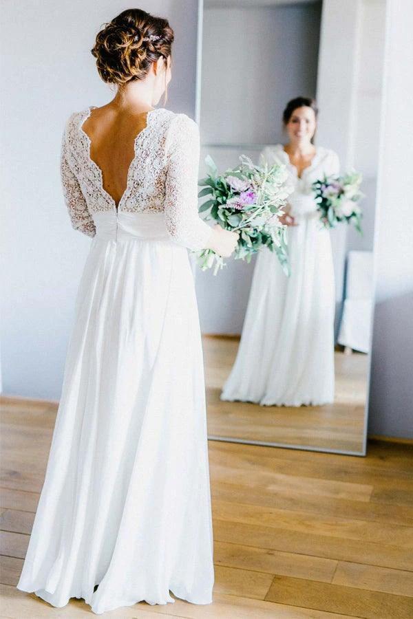 3/4 Sleeve See Through Backless Lace  Chiffon Wedding Dresses   WD291 - Image 5