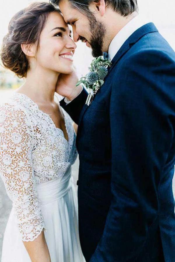 3/4 Sleeve See Through Backless Lace  Chiffon Wedding Dresses   WD291 - Image 6