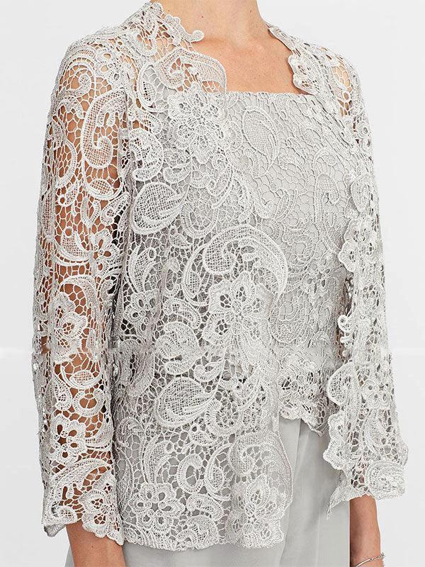 3 Piece Chiffon Square Neck Mother of the Bride Pantsuits with Jacket - Image 10
