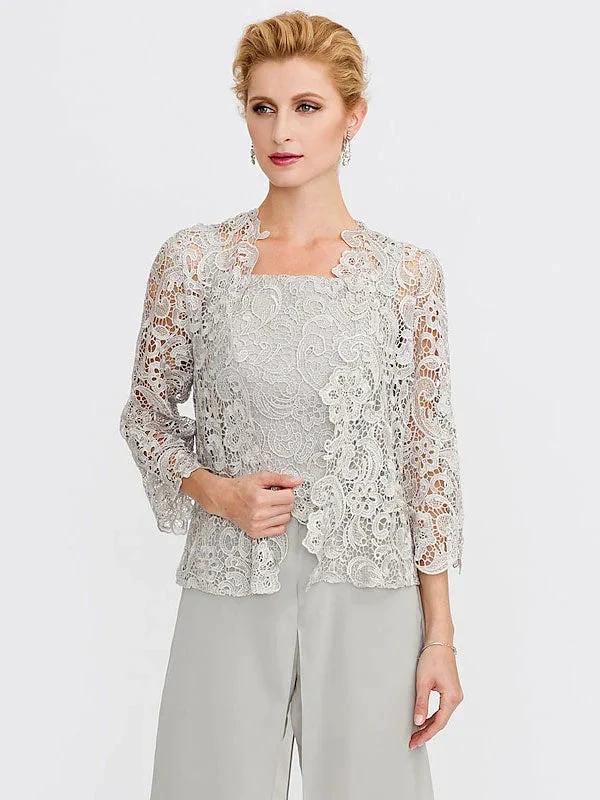 3 Piece Chiffon Square Neck Mother of the Bride Pantsuits with Jacket - Image 13