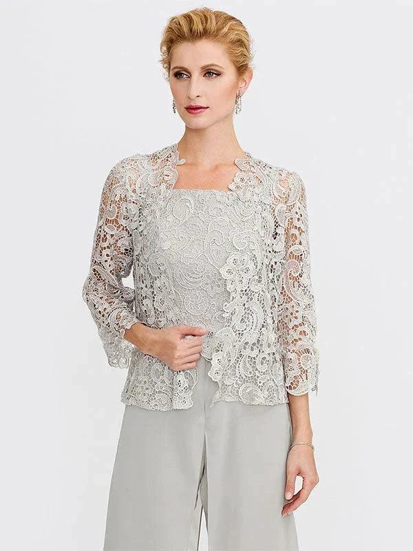3 Piece Chiffon Square Neck Mother of the Bride Pantsuits with Jacket - Image 14