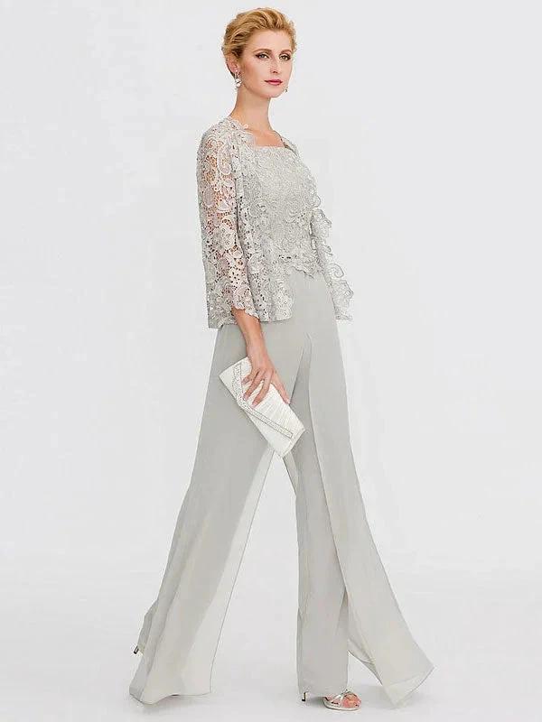 3 Piece Chiffon Square Neck Mother of the Bride Pantsuits with Jacket - Image 6