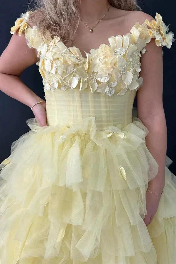 3D Floral Lace Off-the-Shoulder Ruffle Tiered Prom Dress PSK563 - Image 3