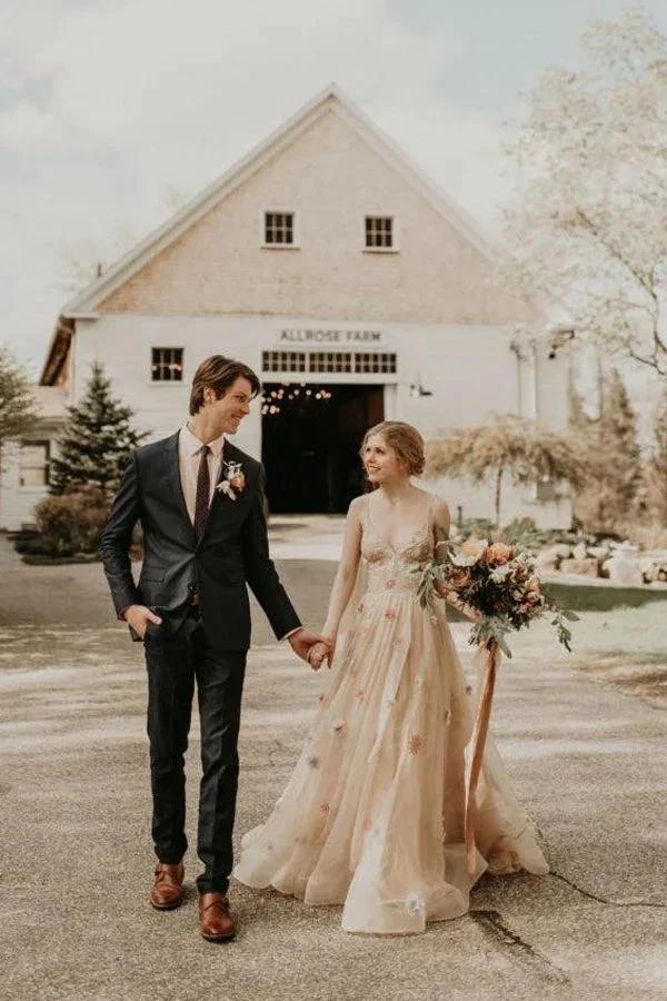 3D Flower Colorful V Neck Tulle Forest Wedding Dresses WD689 - Image 2