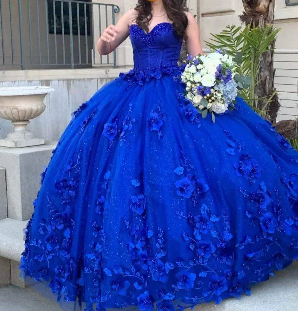 3D Flowers Crystals Royal Blue Ball Gown Quinceanera Dresses With Appliques Sweet 16 Dress Y4089 - Image 2