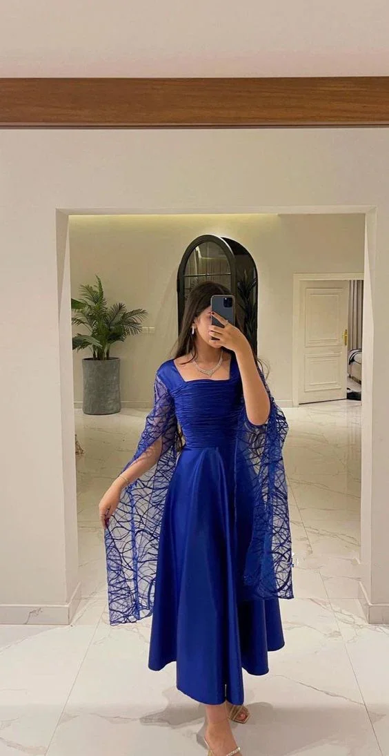 A Line Ankle Length Prom Dresses Vintage Royal Blue Party Dress Women Formal Evening Gowns Y5022 - Image 2