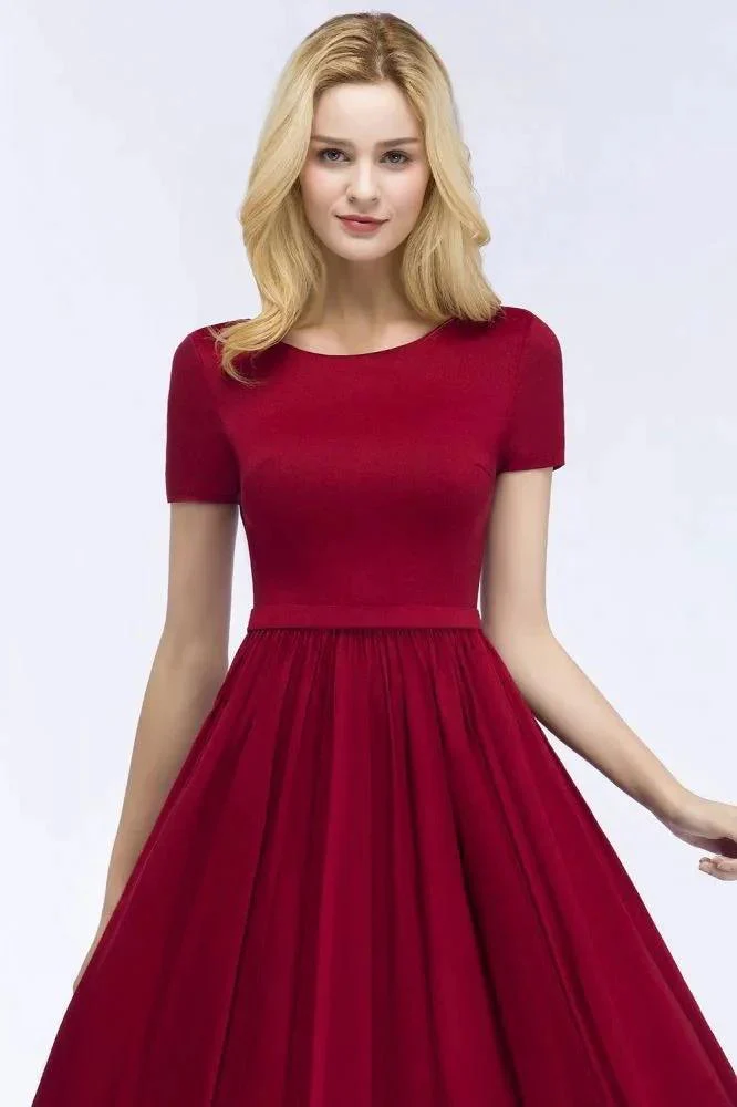 A-line Ankle Length Short Sleeves Appliques Plus Size Prom Dresses with Sash - Image 6