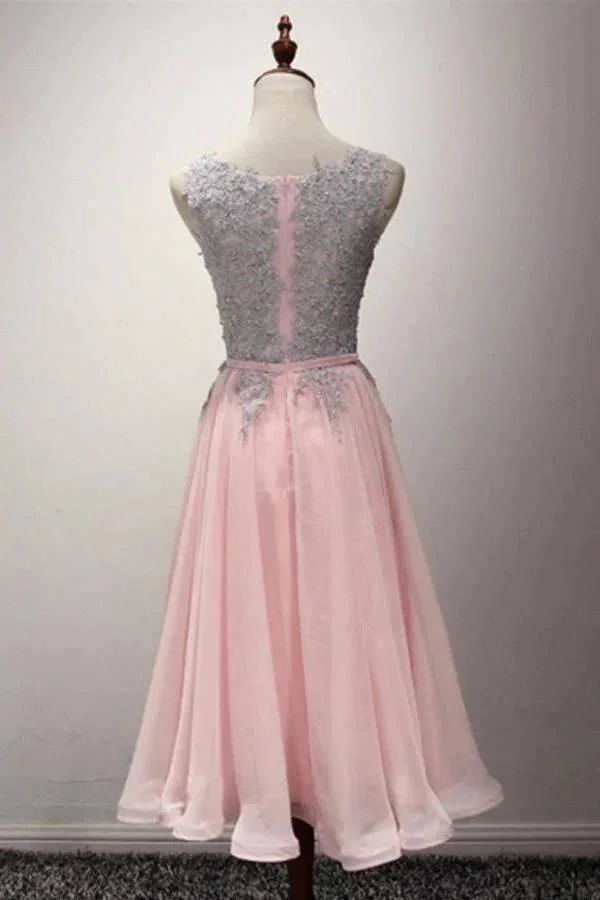 A-Line Appliques Ribbons Scoop Knee-Length Homecoming Dress PG145 - Image 2