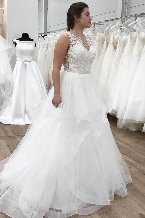 A-line Appliques Ruffles Organza Floor Length Wedding Dress  WD358 - Image 2