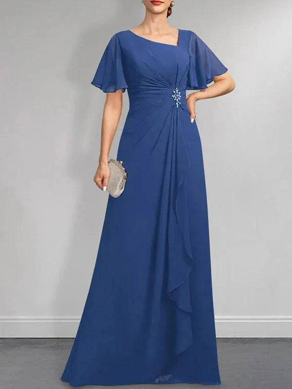 A-line Asymmetrical Floor-Length Chiffon Mother of the Bride Dress With Pleated Beading Sequins - Image 10