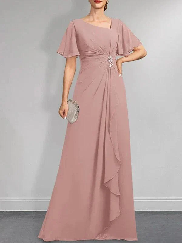 A-line Asymmetrical Floor-Length Chiffon Mother of the Bride Dress With Pleated Beading Sequins - Image 11