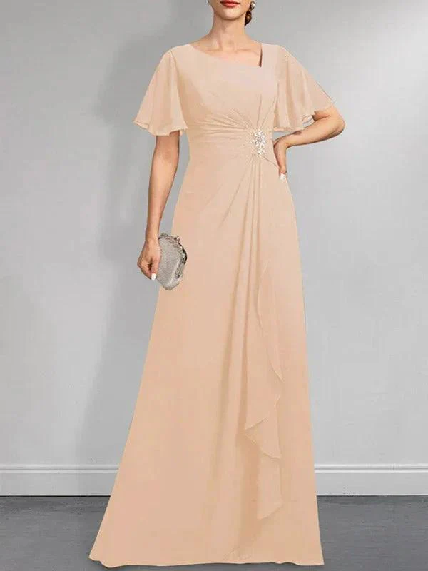 A-line Asymmetrical Floor-Length Chiffon Mother of the Bride Dress With Pleated Beading Sequins - Image 12