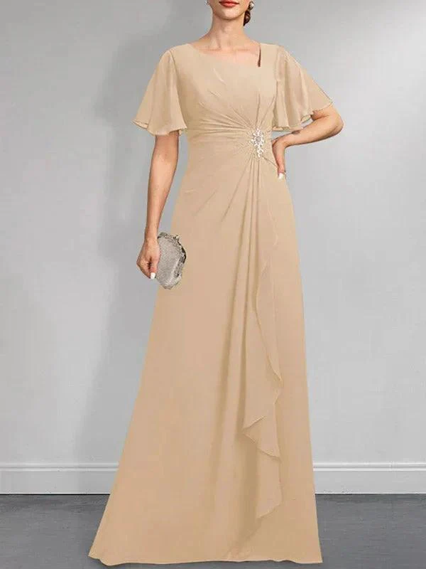 A-line Asymmetrical Floor-Length Chiffon Mother of the Bride Dress With Pleated Beading Sequins - Image 13
