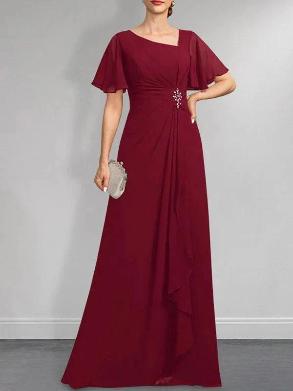 A-line Asymmetrical Floor-Length Chiffon Mother of the Bride Dress With Pleated Beading Sequins - Image 14