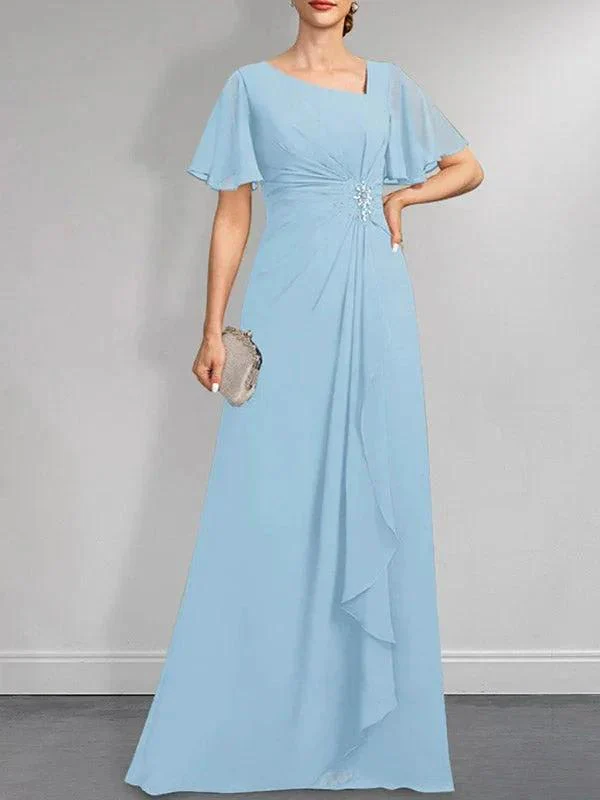 A-line Asymmetrical Floor-Length Chiffon Mother of the Bride Dress With Pleated Beading Sequins - Image 16