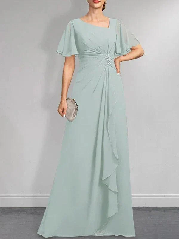 A-line Asymmetrical Floor-Length Chiffon Mother of the Bride Dress With Pleated Beading Sequins - Image 17