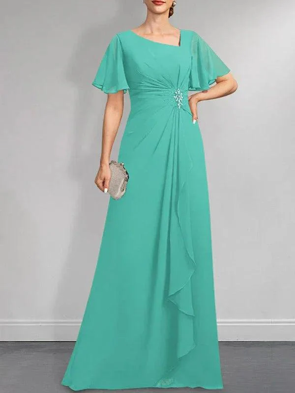 A-line Asymmetrical Floor-Length Chiffon Mother of the Bride Dress With Pleated Beading Sequins - Image 18