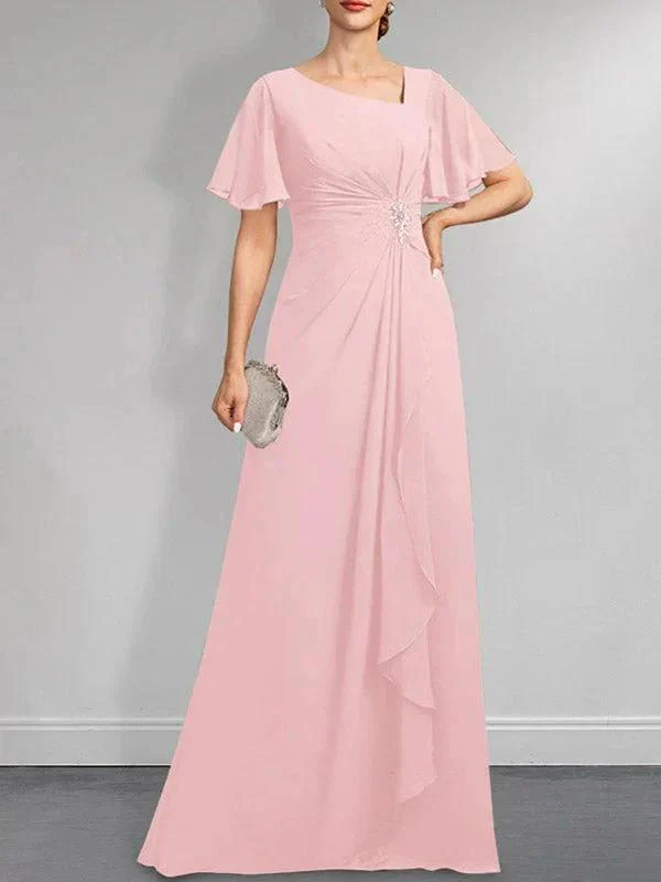 A-line Asymmetrical Floor-Length Chiffon Mother of the Bride Dress With Pleated Beading Sequins - Image 19