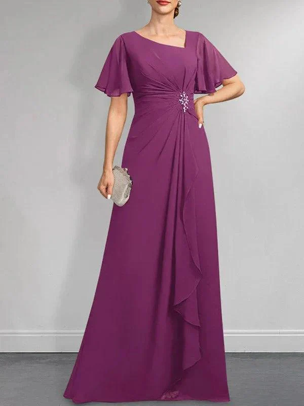 A-line Asymmetrical Floor-Length Chiffon Mother of the Bride Dress With Pleated Beading Sequins - Image 20