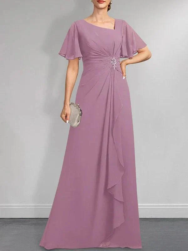 A-line Asymmetrical Floor-Length Chiffon Mother of the Bride Dress With Pleated Beading Sequins - Image 21