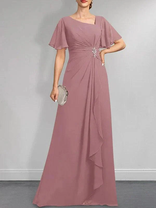 A-line Asymmetrical Floor-Length Chiffon Mother of the Bride Dress With Pleated Beading Sequins - Image 22