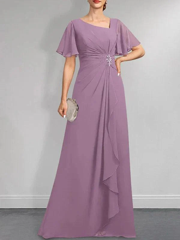 A-line Asymmetrical Floor-Length Chiffon Mother of the Bride Dress With Pleated Beading Sequins - Image 23