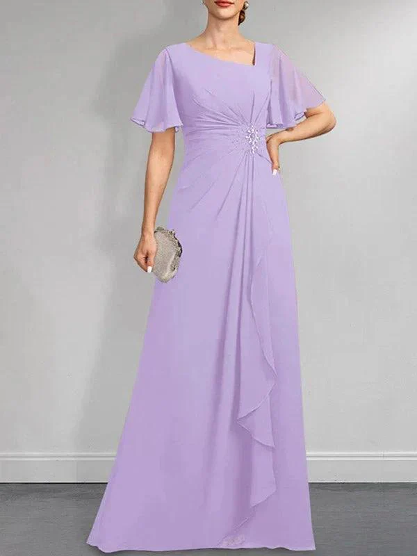 A-line Asymmetrical Floor-Length Chiffon Mother of the Bride Dress With Pleated Beading Sequins - Image 24