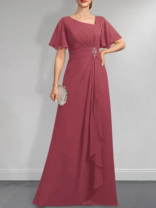 A-line Asymmetrical Floor-Length Chiffon Mother of the Bride Dress With Pleated Beading Sequins - Image 26