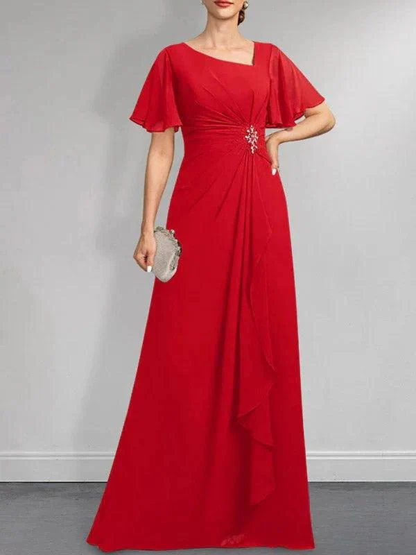 A-line Asymmetrical Floor-Length Chiffon Mother of the Bride Dress With Pleated Beading Sequins - Image 27
