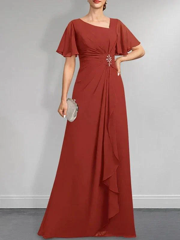 A-line Asymmetrical Floor-Length Chiffon Mother of the Bride Dress With Pleated Beading Sequins - Image 28