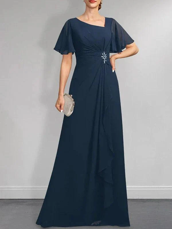 A-line Asymmetrical Floor-Length Chiffon Mother of the Bride Dress With Pleated Beading Sequins - Image 3