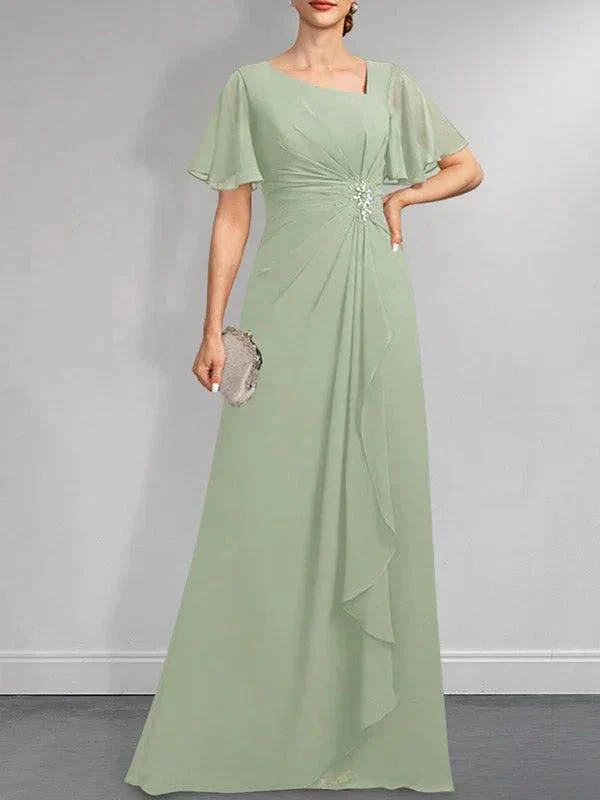 A-line Asymmetrical Floor-Length Chiffon Mother of the Bride Dress With Pleated Beading Sequins - Image 30
