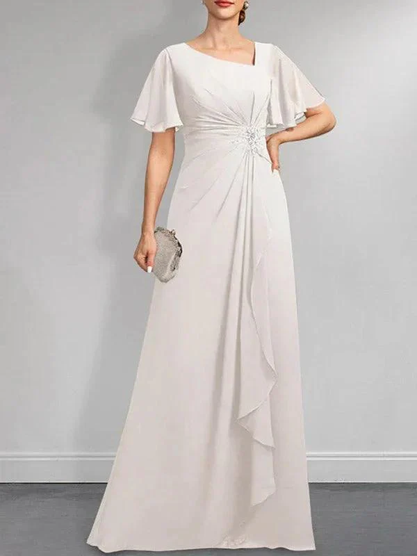 A-line Asymmetrical Floor-Length Chiffon Mother of the Bride Dress With Pleated Beading Sequins - Image 31