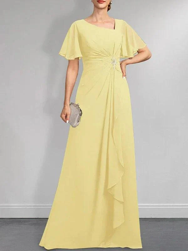 A-line Asymmetrical Floor-Length Chiffon Mother of the Bride Dress With Pleated Beading Sequins - Image 32