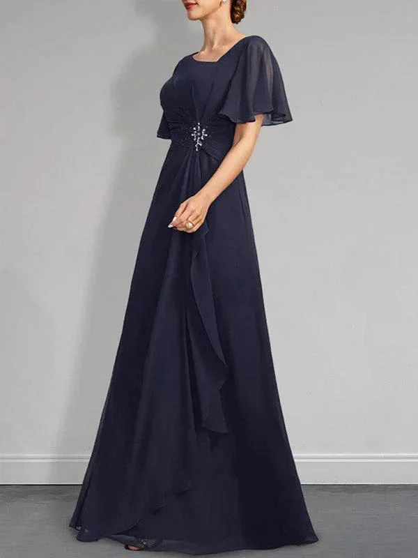 A-line Asymmetrical Floor-Length Chiffon Mother of the Bride Dress With Pleated Beading Sequins - Image 4