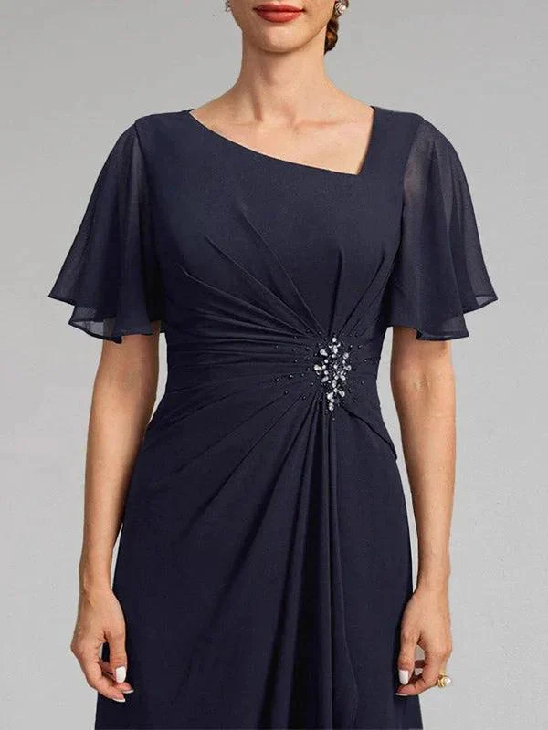 A-line Asymmetrical Floor-Length Chiffon Mother of the Bride Dress With Pleated Beading Sequins - Image 5