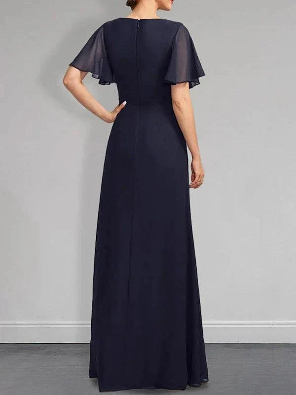 A-line Asymmetrical Floor-Length Chiffon Mother of the Bride Dress With Pleated Beading Sequins - Image 6